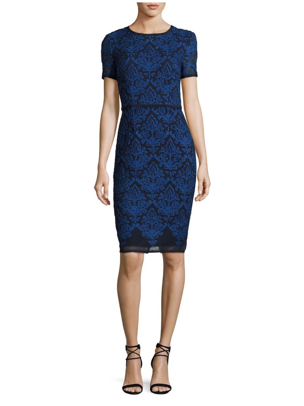 St John collection Kamala Blue Embroidered Lace dress over black size 6